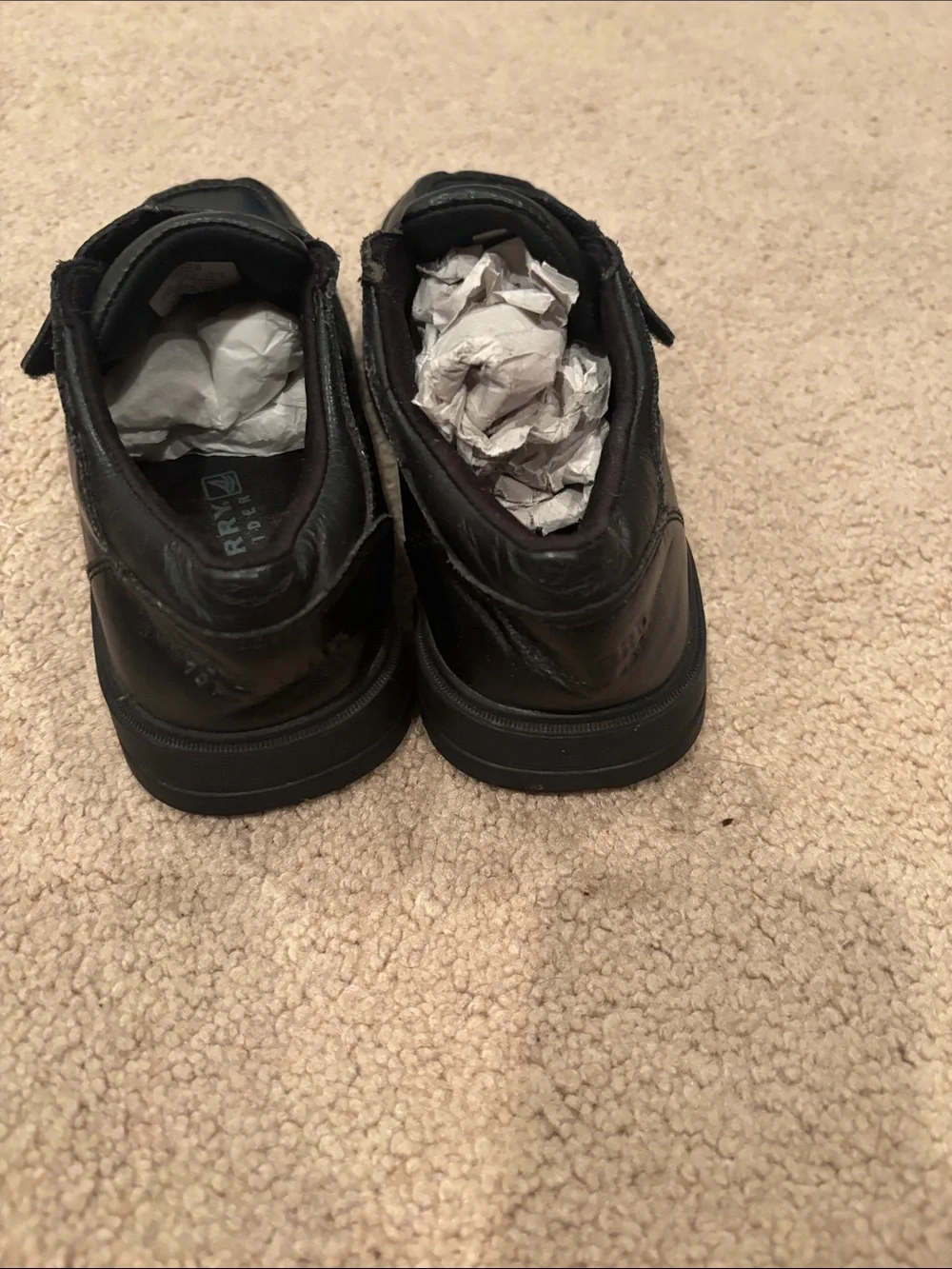 Sperry Kids Black Leather Hook-and-Loop School Shoes